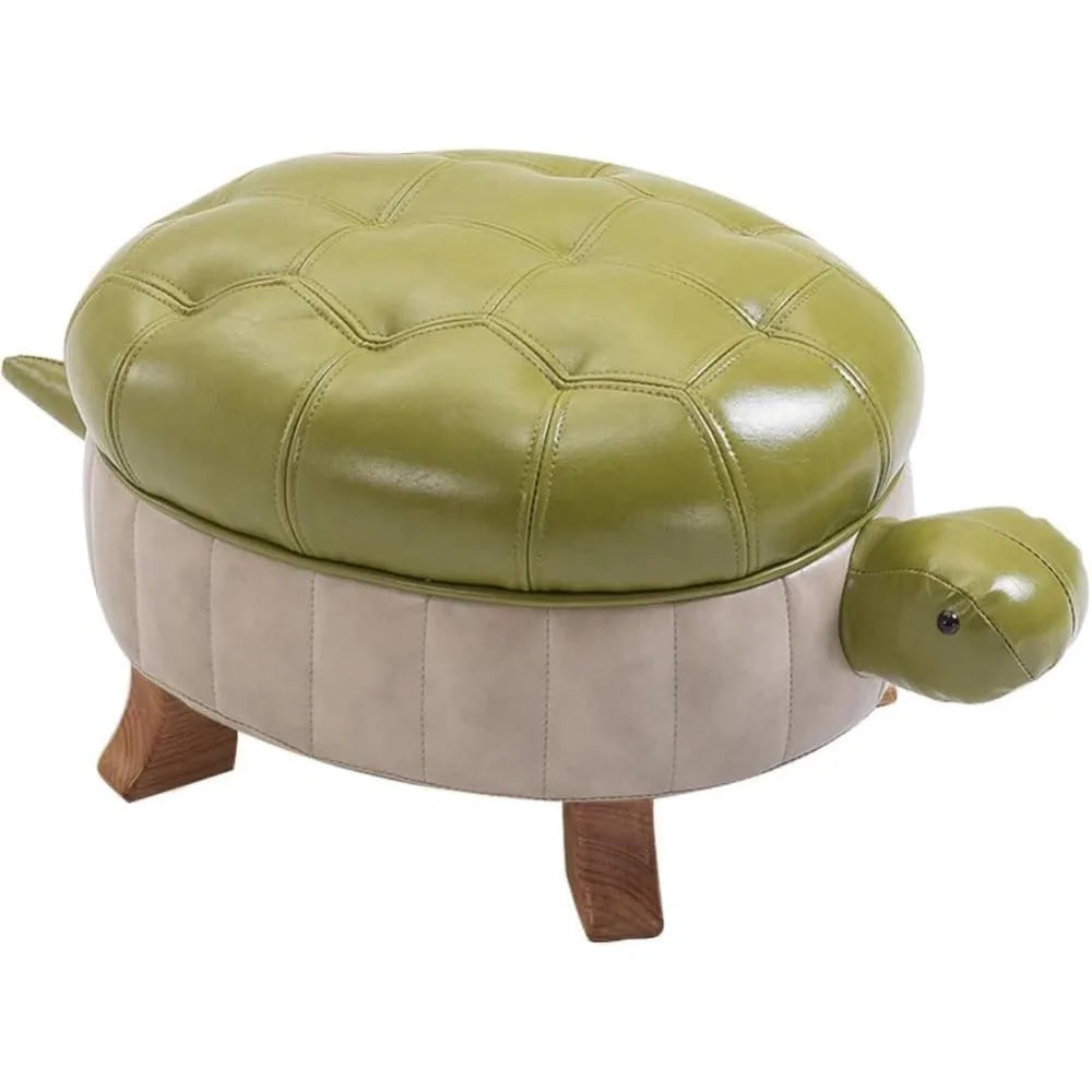 SADIE Turtle Upholstered Ottoman Pouf – Modern Faux Leather Foot Stool–15.7" W
