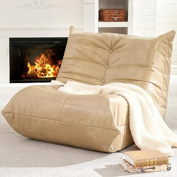 CHARLI Caterra 38'' Faux Leather Bean Bag Sofa – Mid-Century Lounger Style