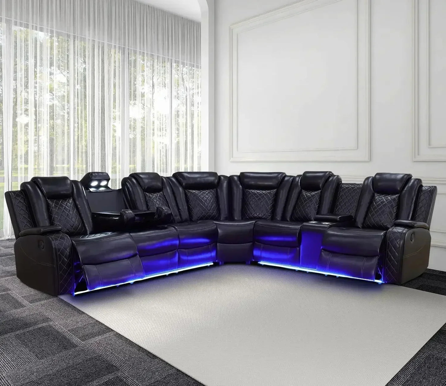 SKYLAR Power Recliner Sofa Sectional with LED Light – 76.5" W