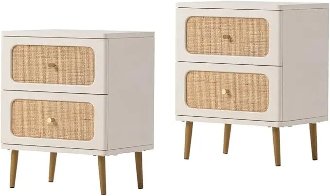 MEADOW Boho Rattan 3-Drawer Dresser - Farmhouse Wooden Storage Cabinet 26"W