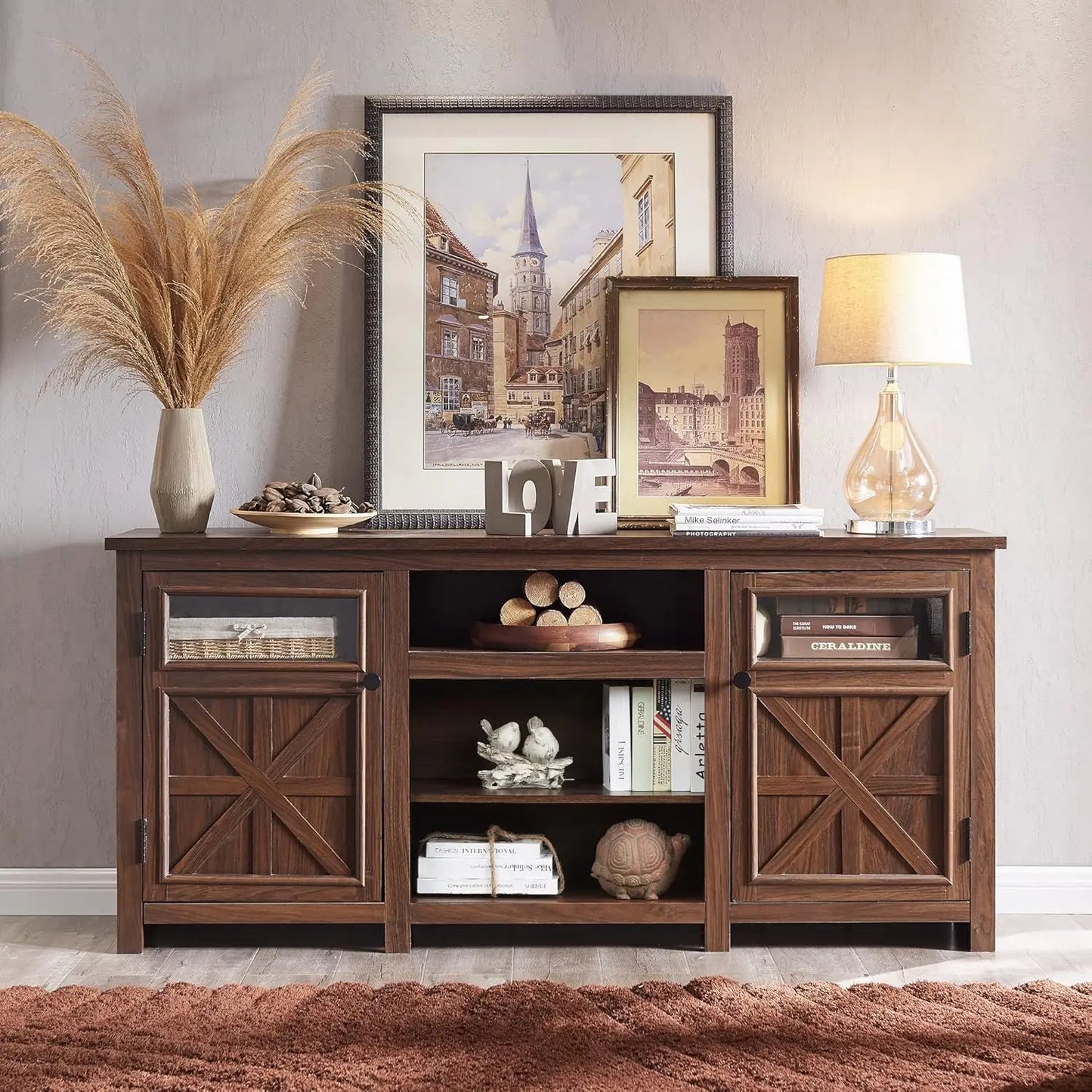 MADELYN Rustic Modern TV Stand with Barn Doors - 66"W