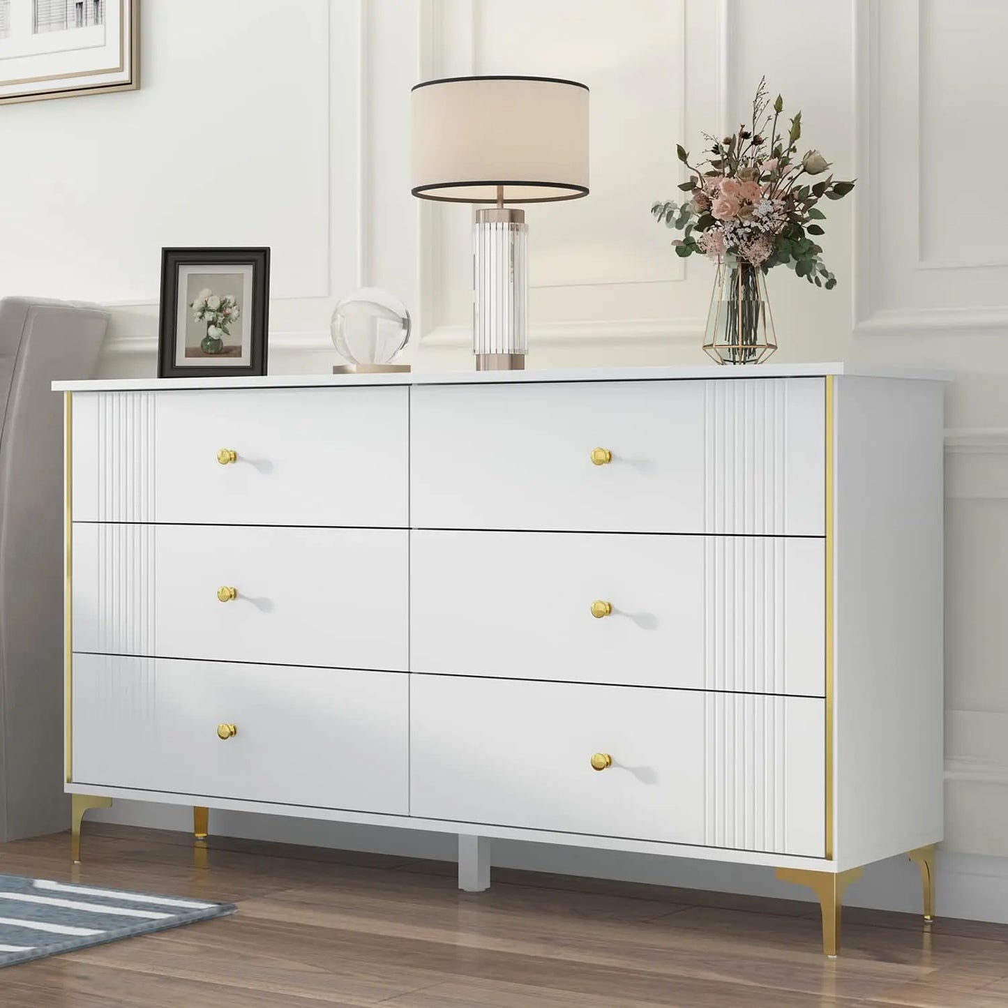 NOA Modern Geometric High Gloss 6-Drawer Dresser - 63"W