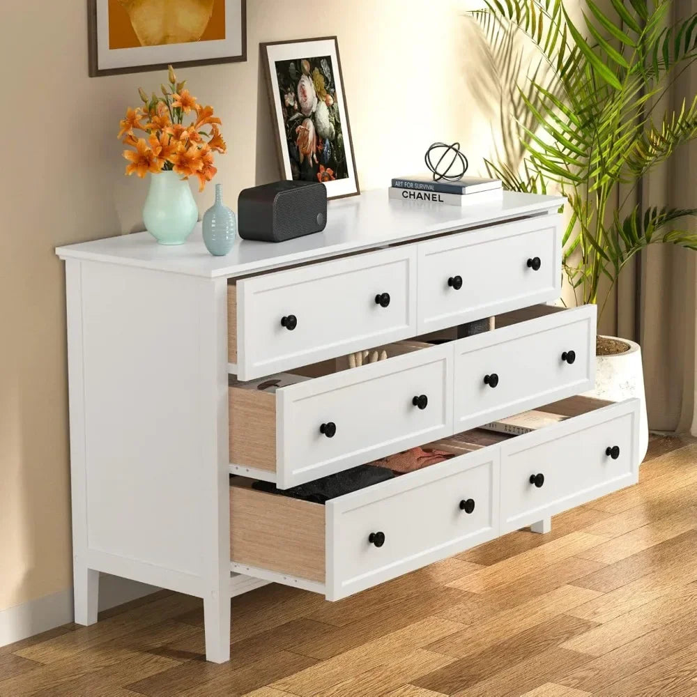 POPPY Modern Elegant 6-Drawer Dresser with Metal Handles - 47'' Wide