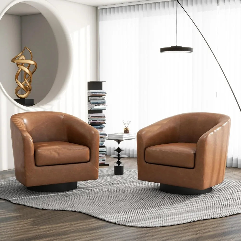 LONDON Kelsa Swivel Barrel Chair – Modern Faux Leather Armchair - 26”W