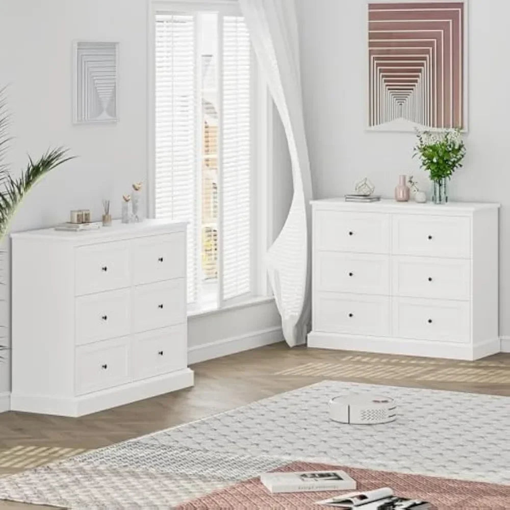 MARLEY Modern White 6 Drawer Dresser - Stylish Bedroom Storage 42.5''