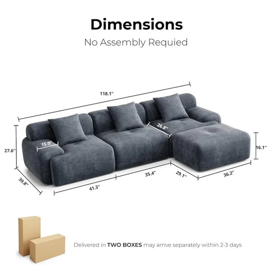 ALEX Modern L-Shaped Oversized Modular Sectional Sofa – 118.1" W