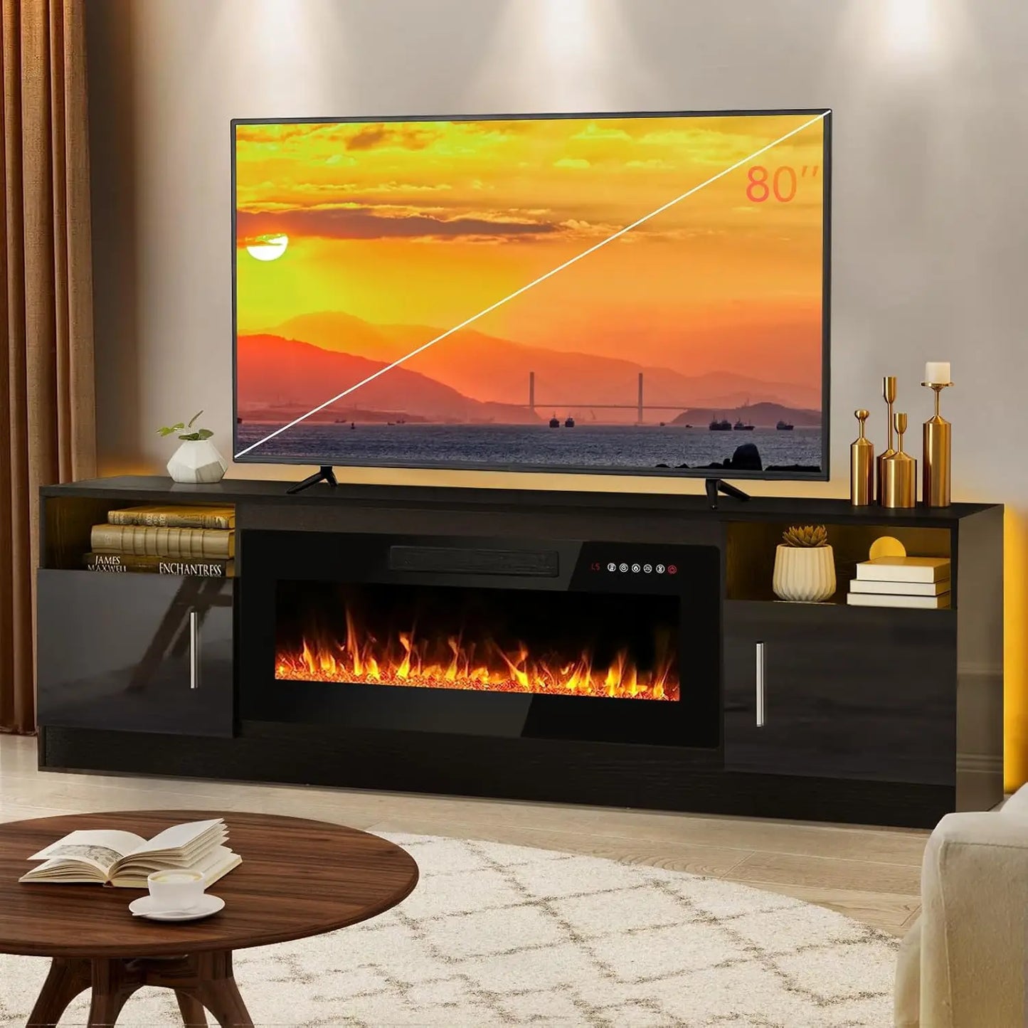 AARON Fireplace LED Entertainment Center, Media TV Console - 70" W