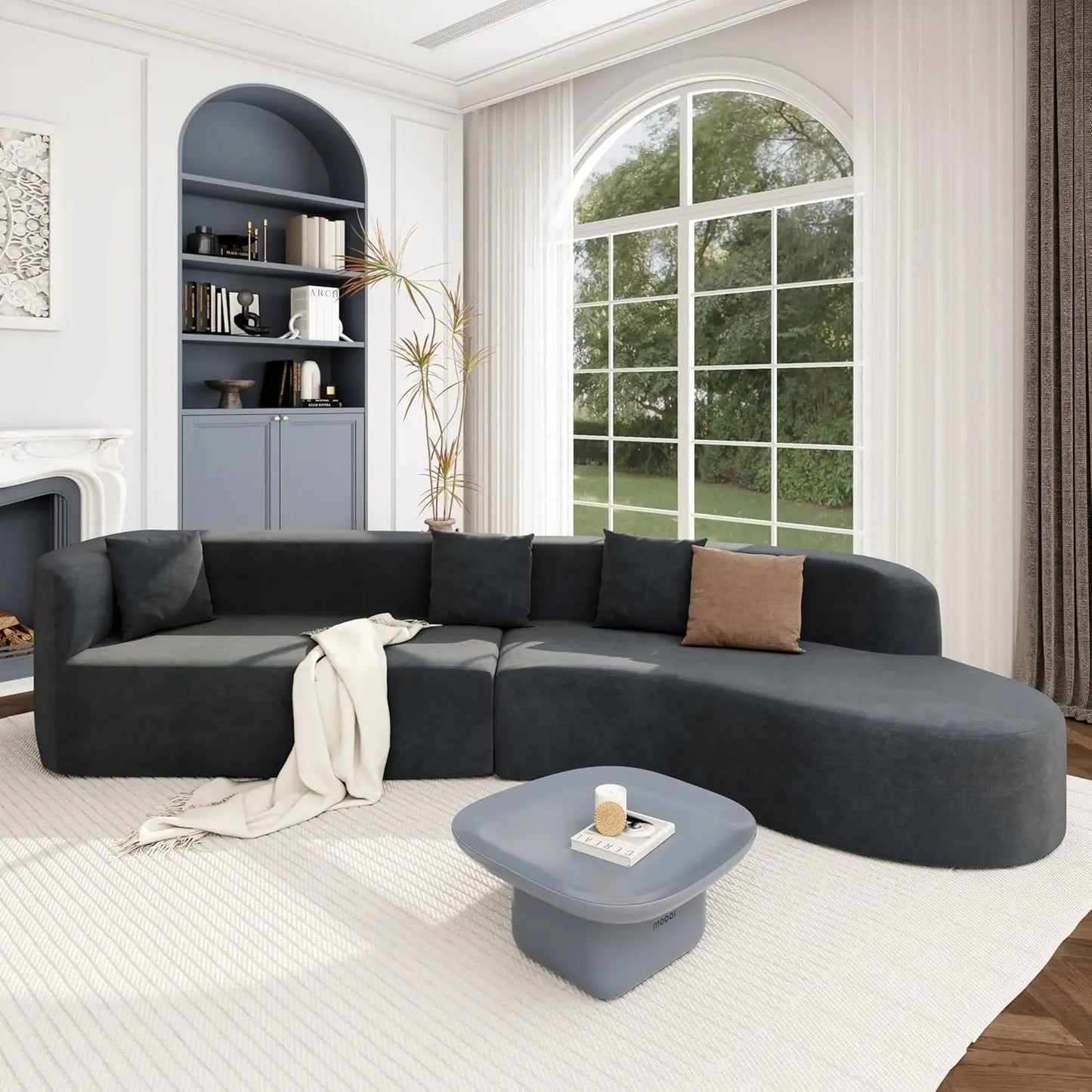 ADALYNN Modern Minimalist Curved Half Moon Sectional Sofa – Upholstered Fabric Couch | 125.8"W