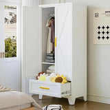 JOY Metal Barn Door Wardrobe Closet with Drawer – 31.5" Wide Steel Armoire
