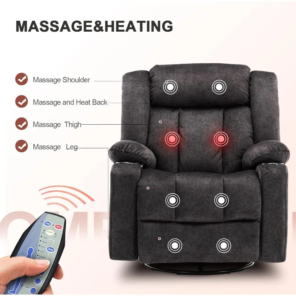 EVA Recliner Chair Massage Rocker with Heated 360° Swivel – 19.68" W