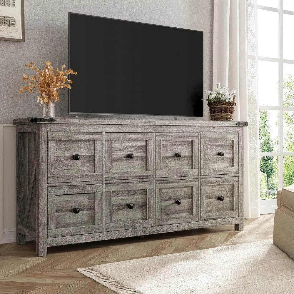 LILITH Rustic Farmhouse 8-Drawer Dresser - 59.1" Wide Wooden Chest of Drawers