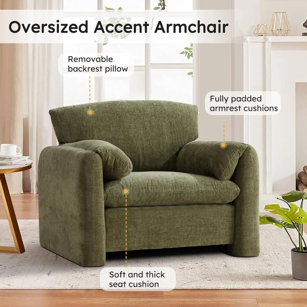 ANDREA Chenille Oversized Armchair – Mid-Century Modern Lounge Chair - 38.6" Width