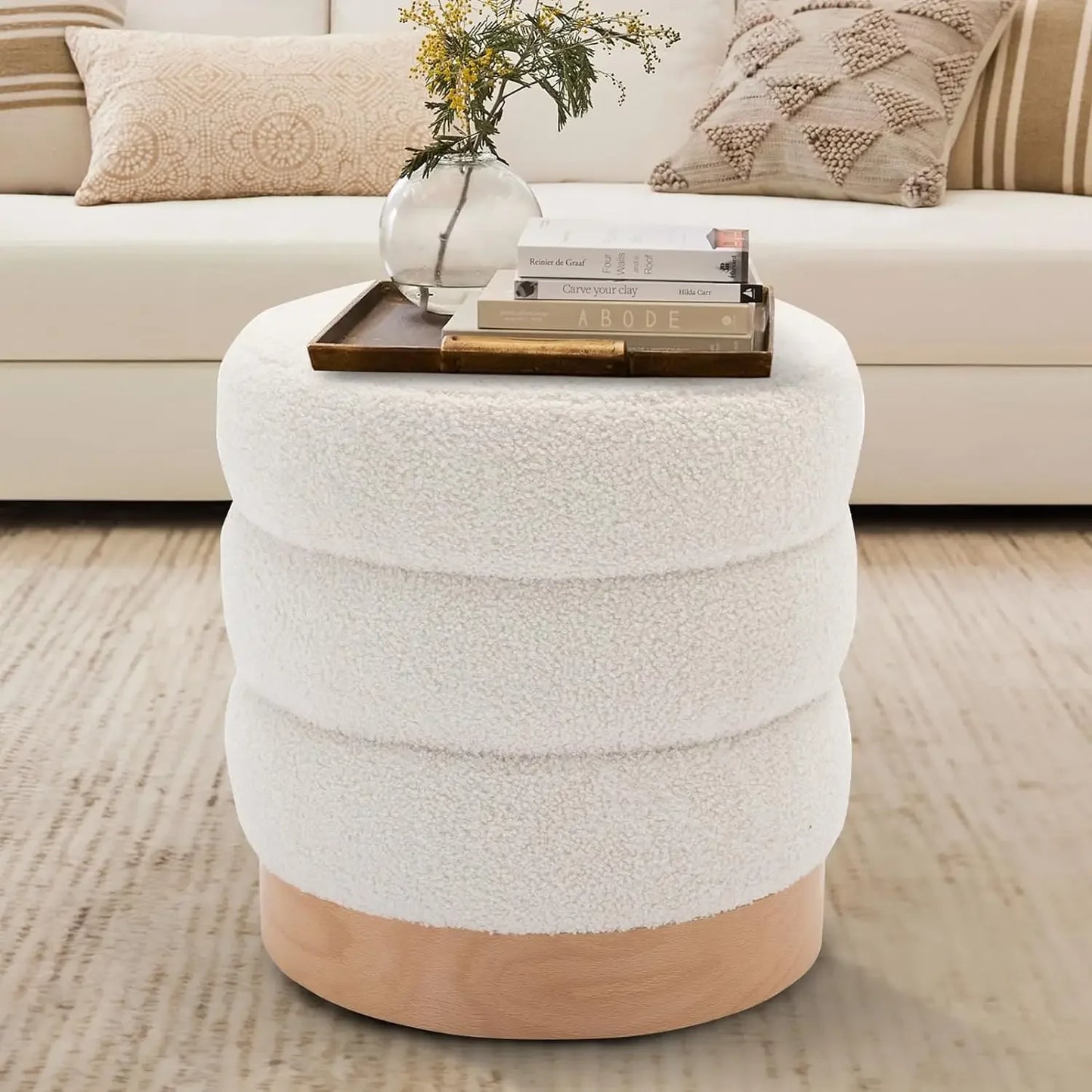 COLTON Velvet Tufted Ottoman - Round Multifunctional Side Table - 18.11" W