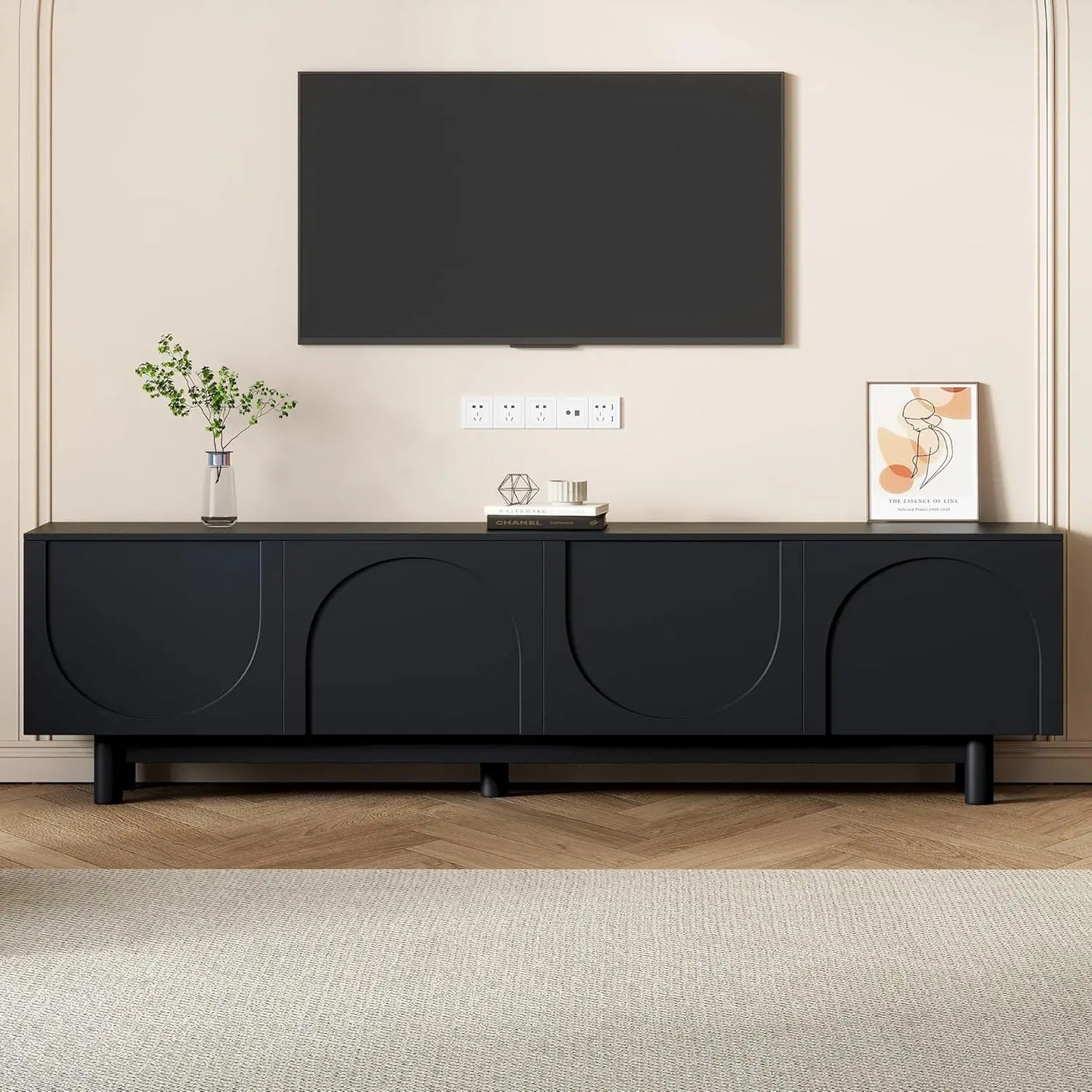 TV Cabinet.Modern TV Stand for 80"+ TV, 70" Wood TV Console with Arched Doors, Arch Entertainment Center with 2 Storage Cabinets