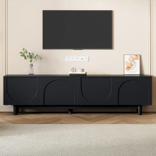 KEVIN Modern TV Stand with Arched Doors, Wood Entertainment Center - 70.8" W