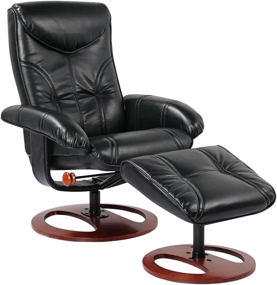 MOLLY Kyle Taupe Swivel Recliner Chair with Ottoman – Modern Faux Leather Armchair – 28.5"-42" W