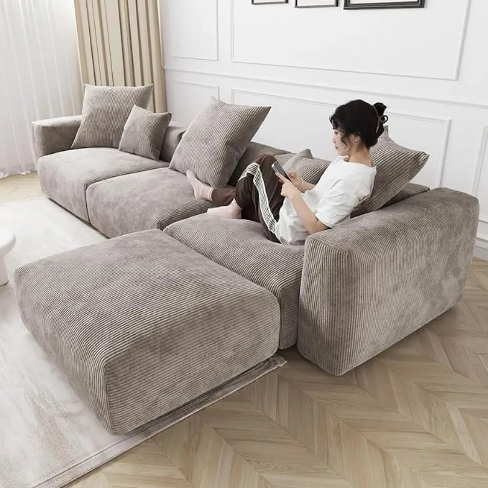 CARLOS Modern Minimalist L-Shaped Sectional Couch – Sofa with Chaise & Ottoman – 141.73"W