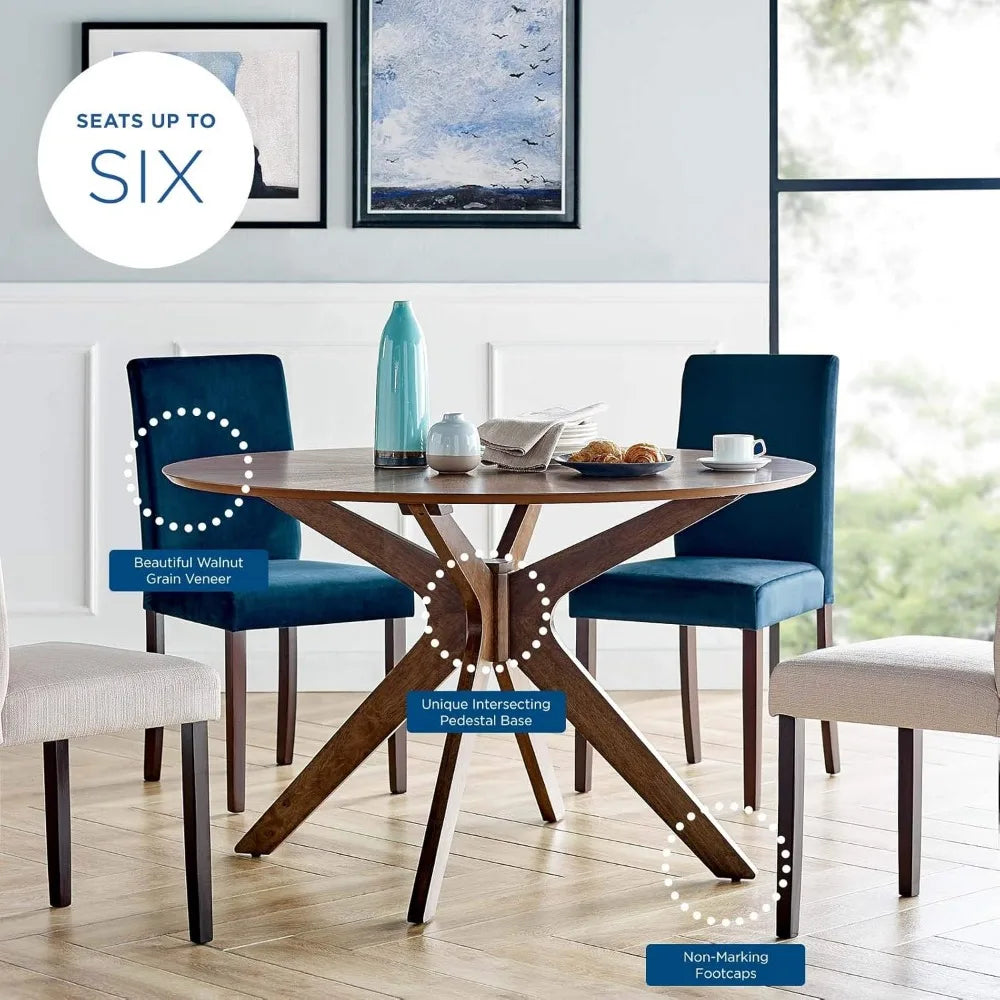 RHYS Mid-Century Modern Round Wood Dining Table - Walnut 47"W
