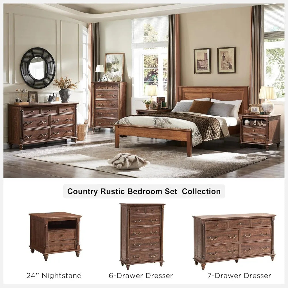 KALI Farmhouse 7-Drawer Wide Wood Dresser - 54'' Rustic Storage Chest