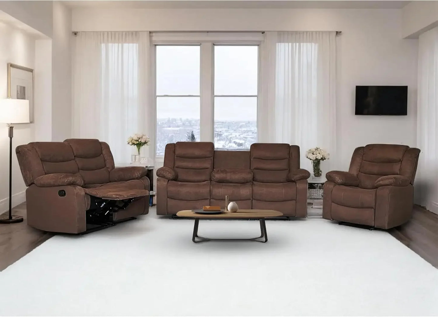 ALEXANDRA Recliner Sofa Set, Microfiber Manual Reclining Couch Set – 81" W