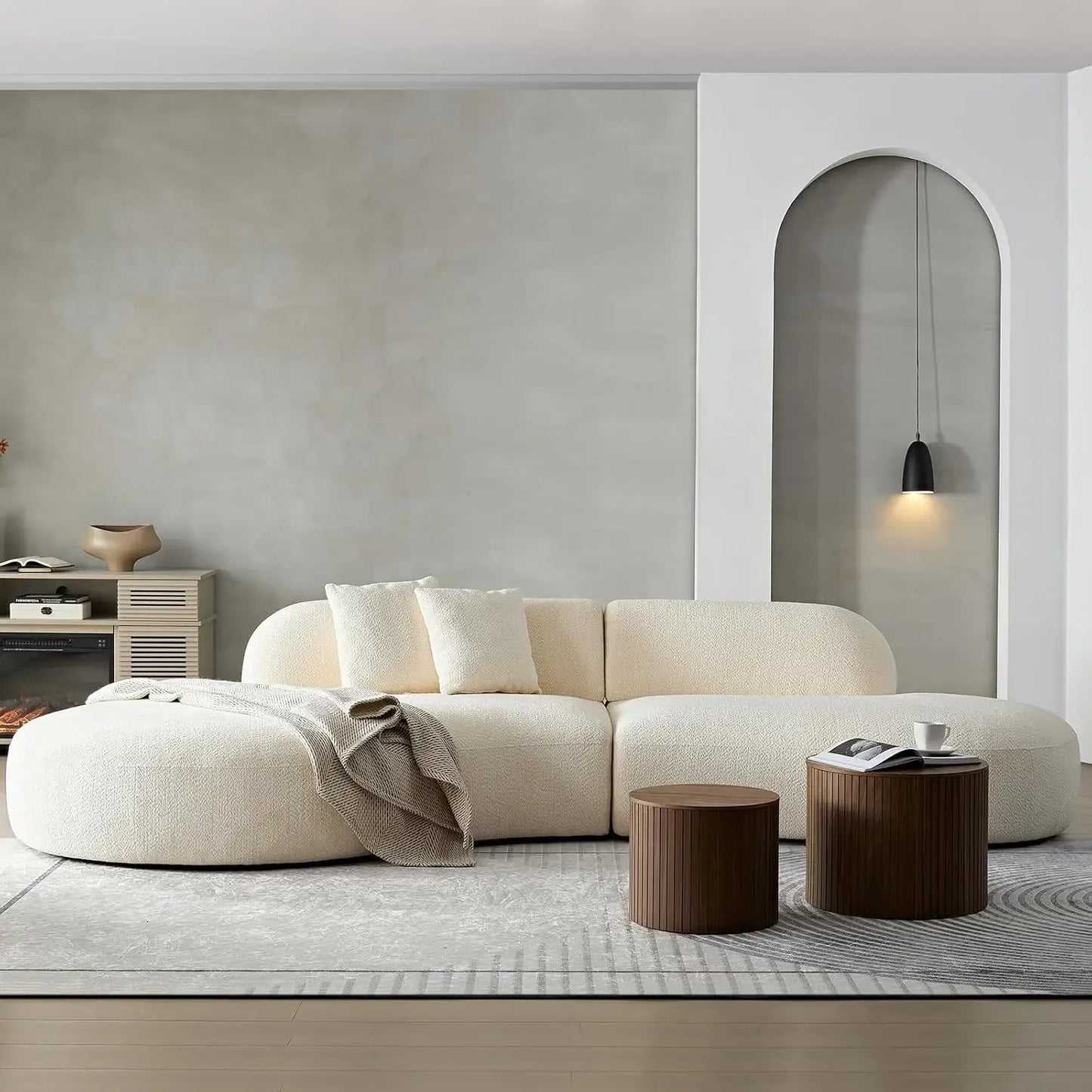 JOCELYN Curved Modular Sectional Sofa - Modern Boucle Fabric, 6-Seater - 135.4"W