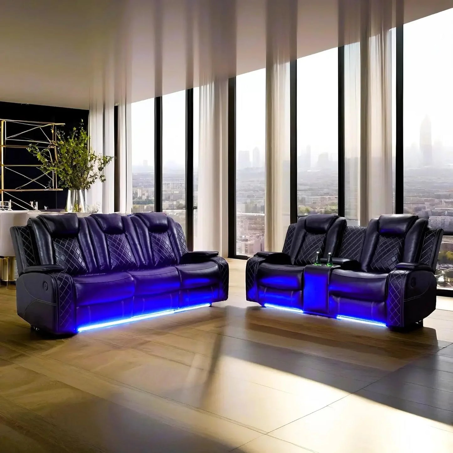 JACE Power Recliner Sectional Sofa with LED, USB Port & Cup Holder – 83.5" W