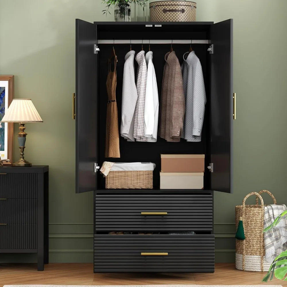 BIANCA Modern Black Wood Armoire with Drawers