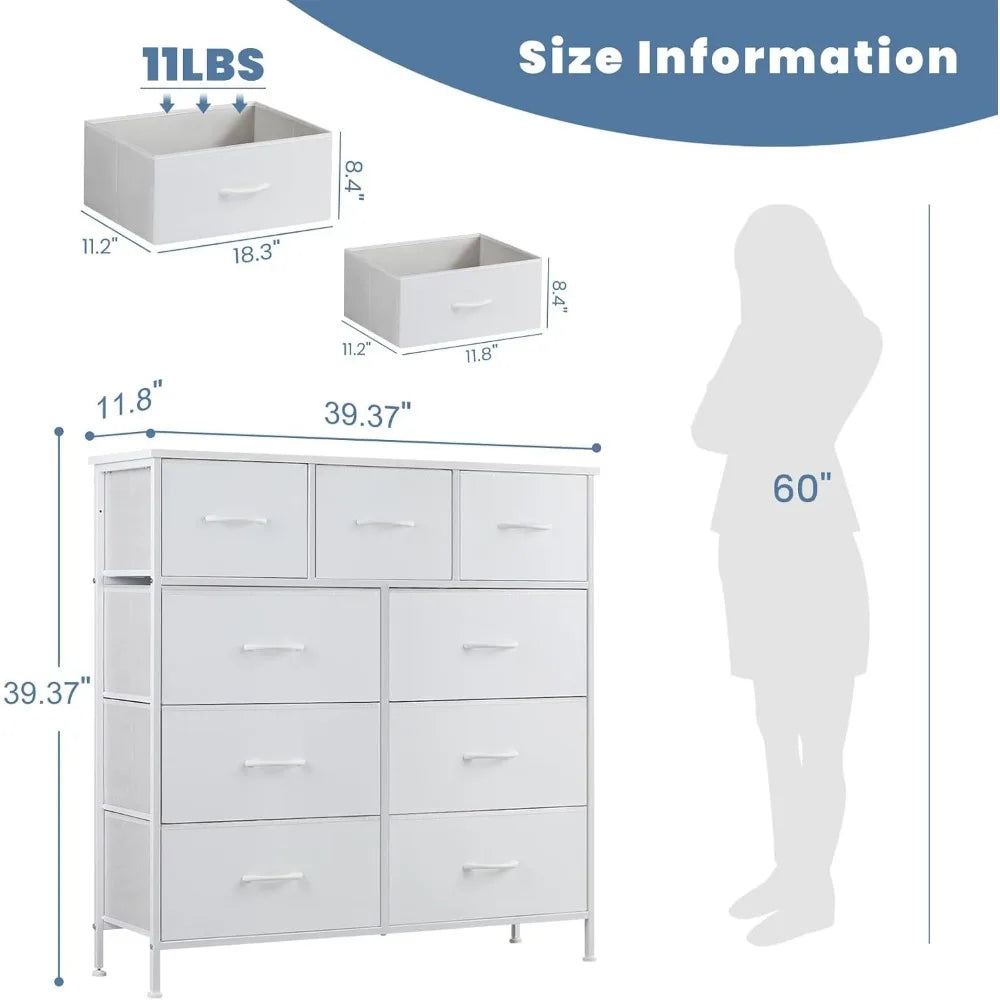 STEVIE Modern Fabric 9-Drawer Dresser - Storage Tower Organizer for Bedroom & Closet - 39" Wide