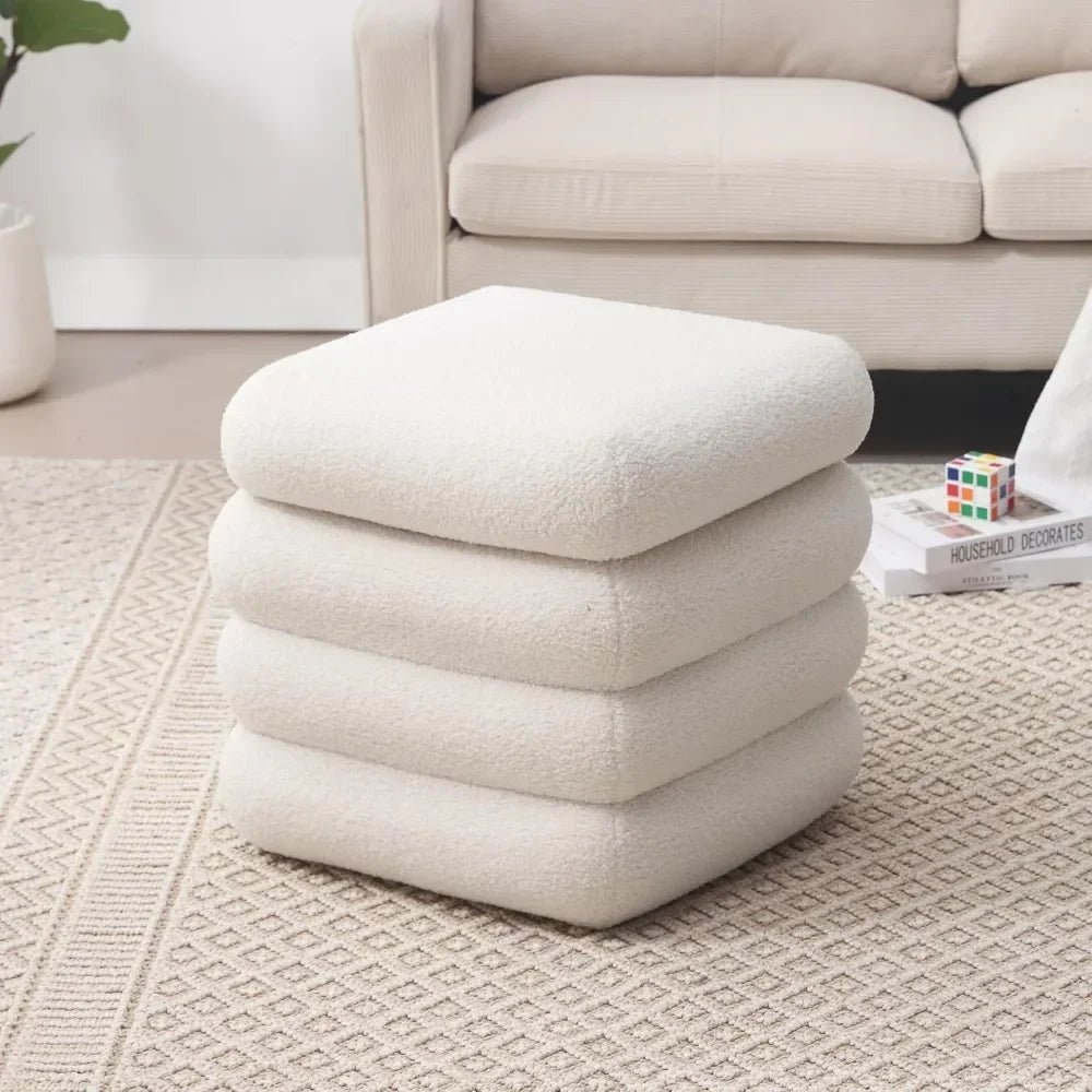 ELLIE Sherpa Upholstered Footstool with Storage - 18.9" W