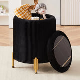 Ayden Round Velvet Upholstered Ottoman with Storage and Metal Legs - 13.8" W