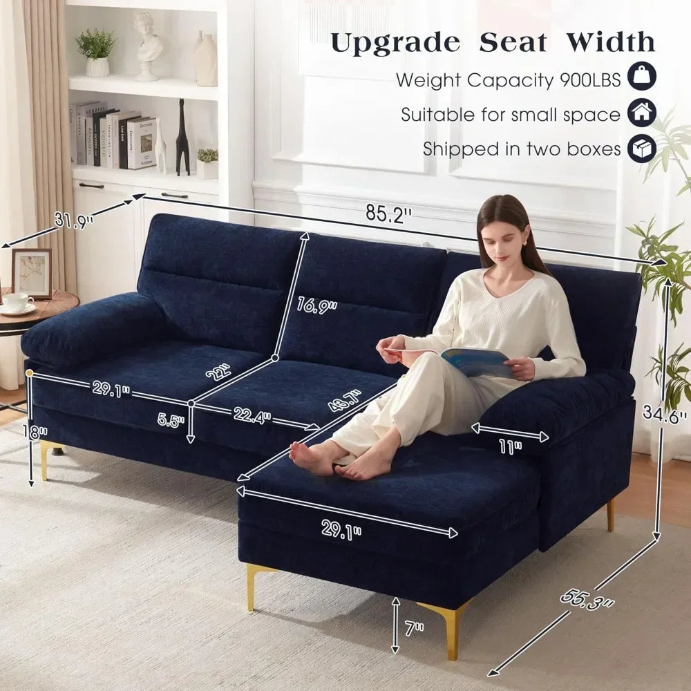 TUCKER Mordella Modern Chenille Fabric L-Shape Convertible Sofa Couch – 85.2"W Sectional
