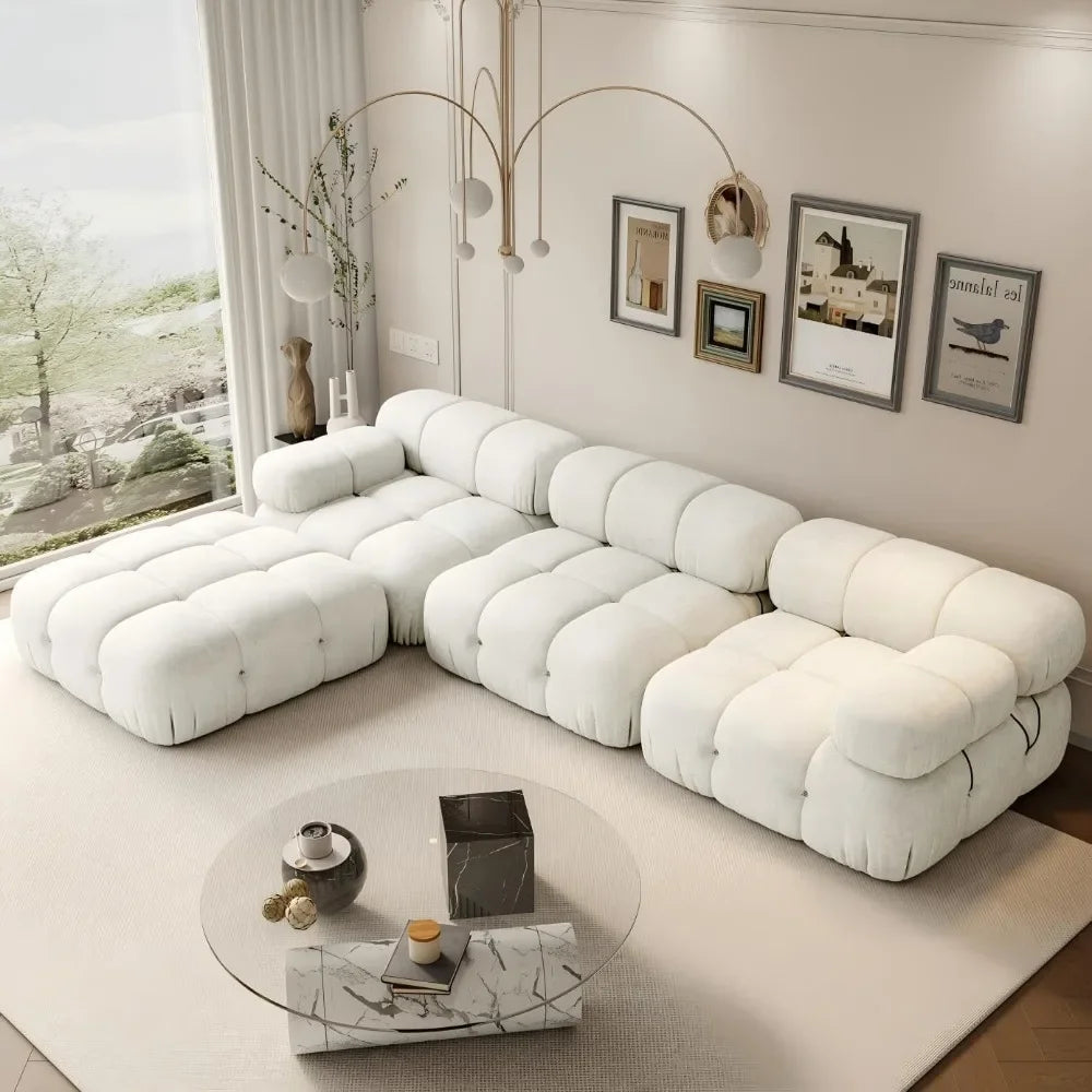 GABRIELA Minimalist Modern L-Shaped Modular Cloud Sofa Bed – Boucle Sectional Couch – 109.9" W