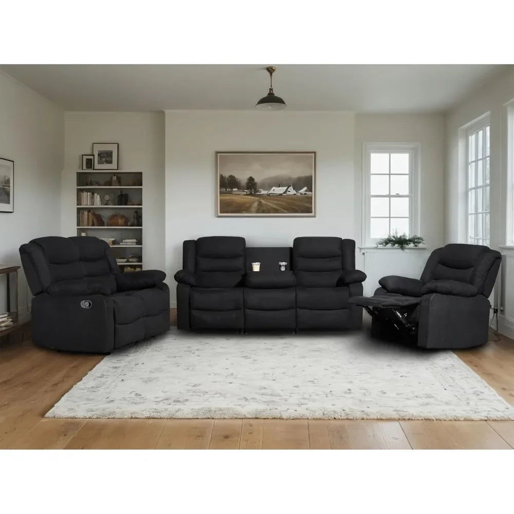 ALEXANDRA Recliner Sofa Set, Microfiber Manual Reclining Couch Set – 81" W
