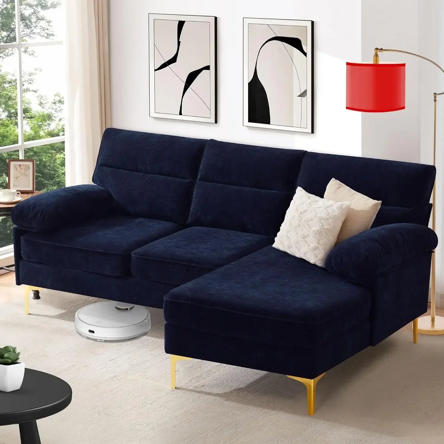 TUCKER Mordella Modern Chenille Fabric L-Shape Convertible Sofa Couch – 85.2"W Sectional