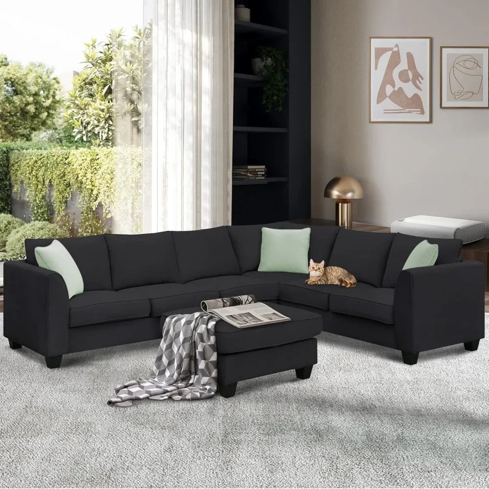 BAILEY Modern Minimalist U-Shaped Fabric Sectional Sofa – Living Room Couch, 112"W
