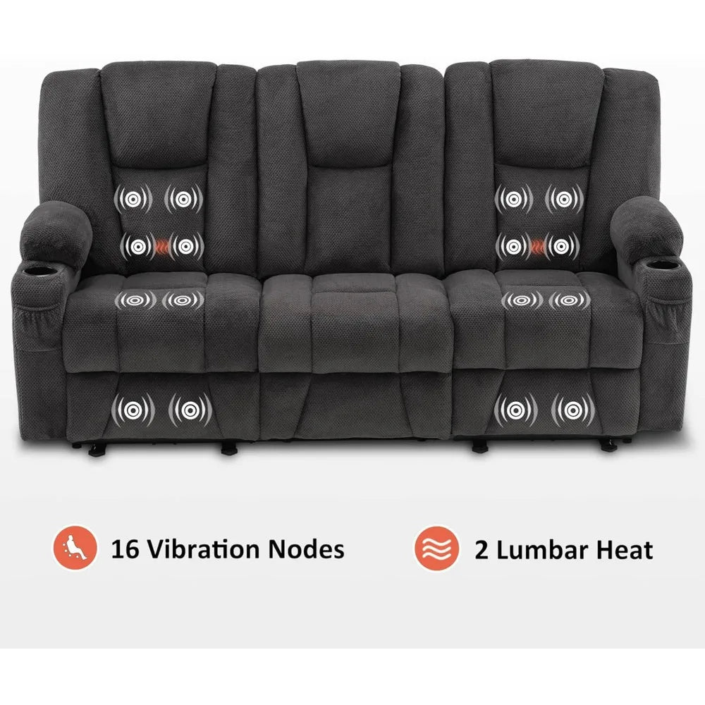 EASTON Power Reclining Sofa with Heat & Vibration, 3-Seat Dual Recliner Sofa - 81.1" W