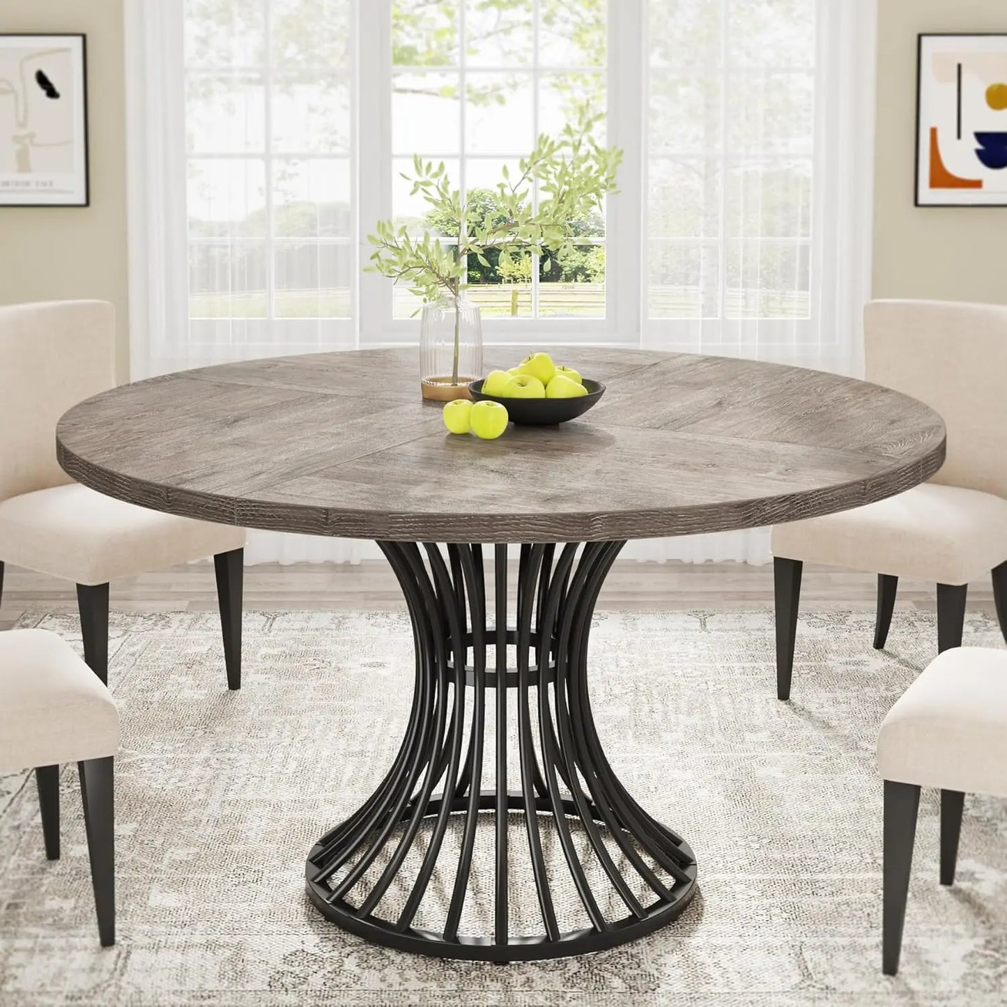 OLIVER Round Farmhouse Dining Table Vintal Industrial Style 47 - W