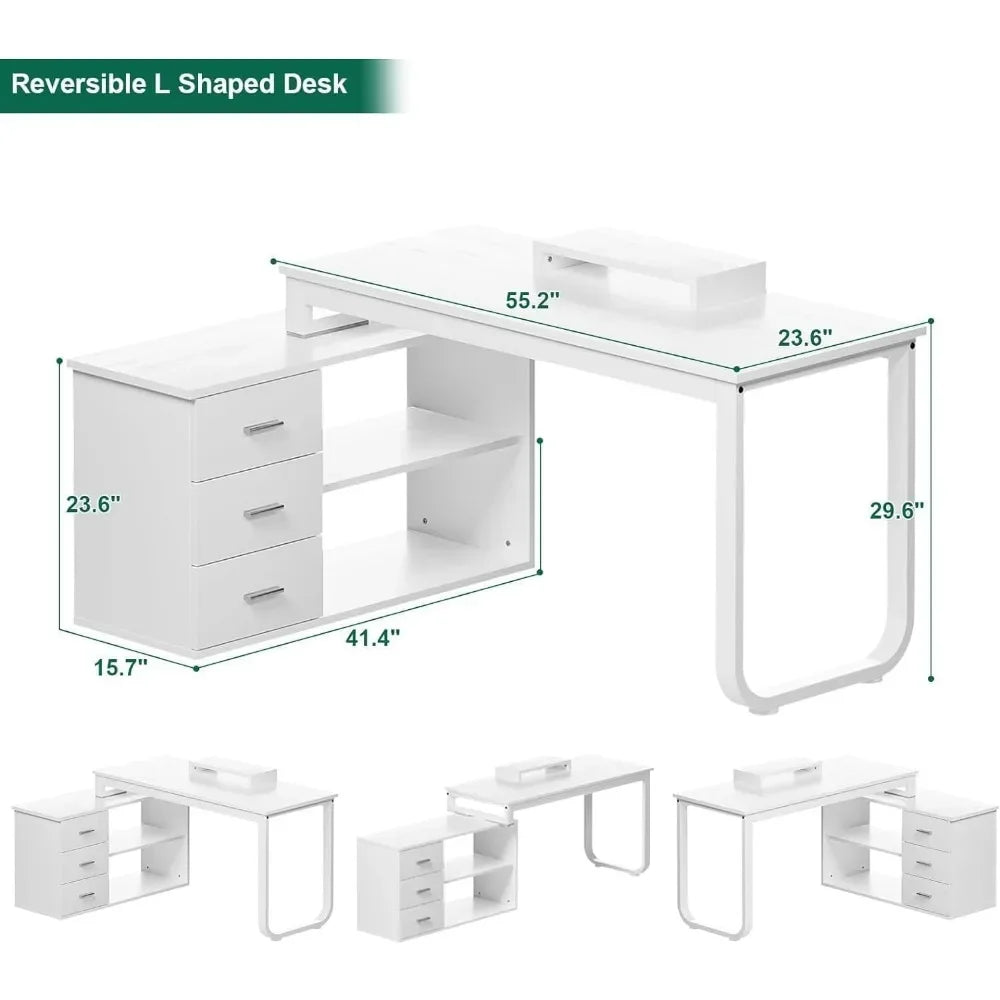 SARAH Modura L-Shape Reversible Computer Desk – Office Desk – 55″ Width