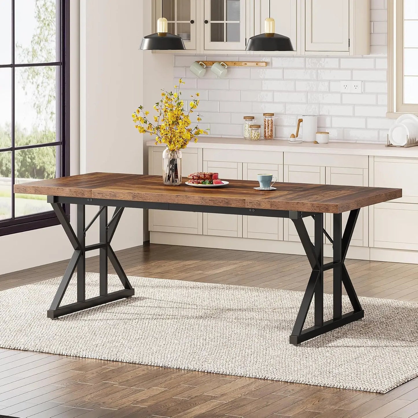 EMILY Rustic Farmhouse Rectangular Dining Table - 70.8" W