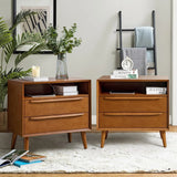 ESMERALDA Modern 28" Wide Nightstand with Charging Station, 2 Drawers & Open Shelf