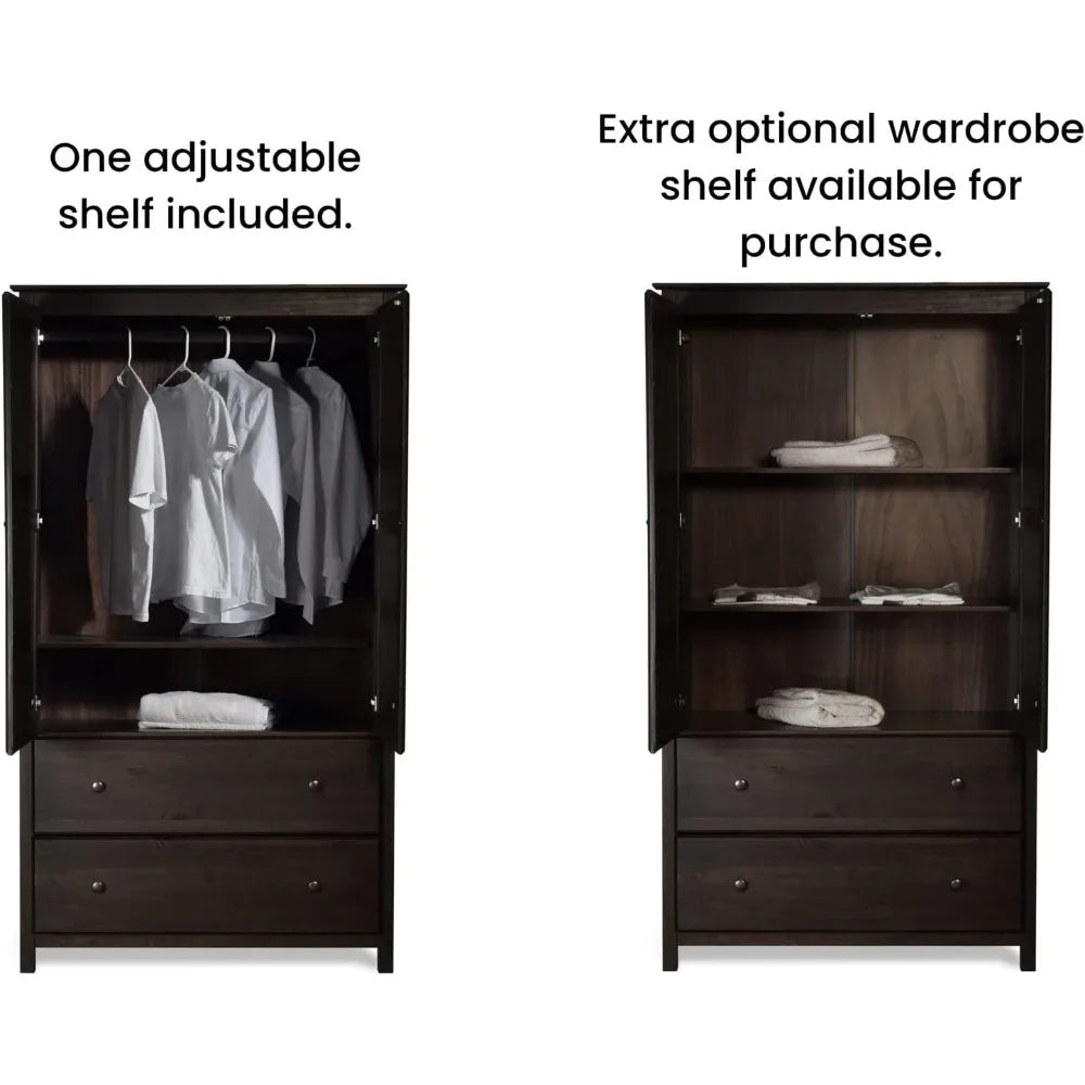 FRANCES Shaker Classic Solid Wood Wardrobe Closet – 41.25"W Bedroom Organizer