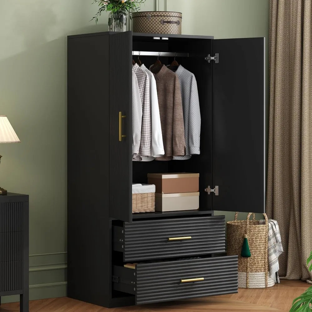 BIANCA Modern Black Wood Armoire with Drawers