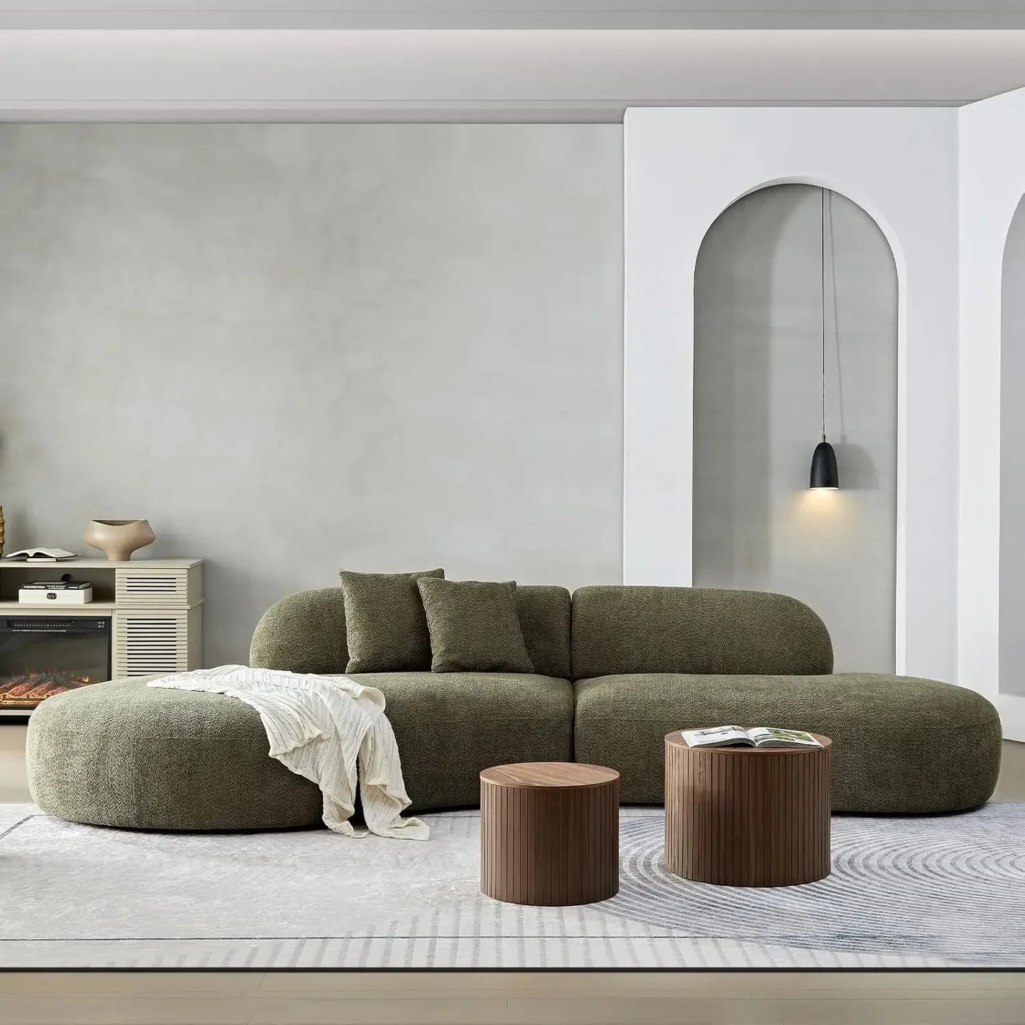 JOCELYN Curved Modular Sectional Sofa - Modern Boucle Fabric, 6-Seater - 135.4"W