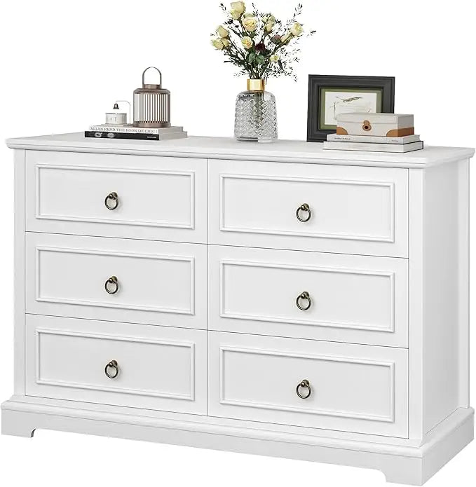 MOLLY Vintage Farmhouse 6-Drawer Dresser - 59" Wide Wooden Storage Chest