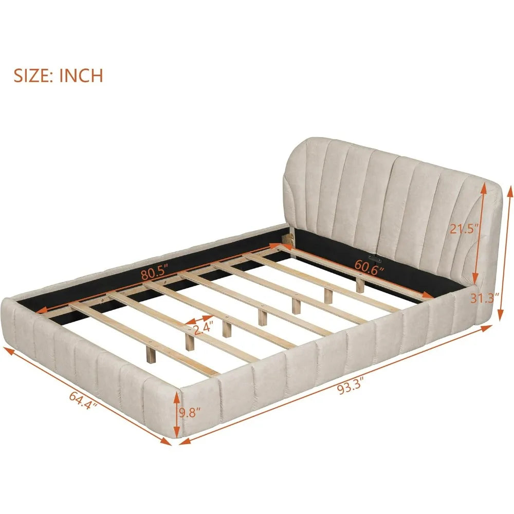 OLIVIA Elegant Modern Upholstered Platform Bed Frame | Queen Size 64.4" Wide Fabric Bed