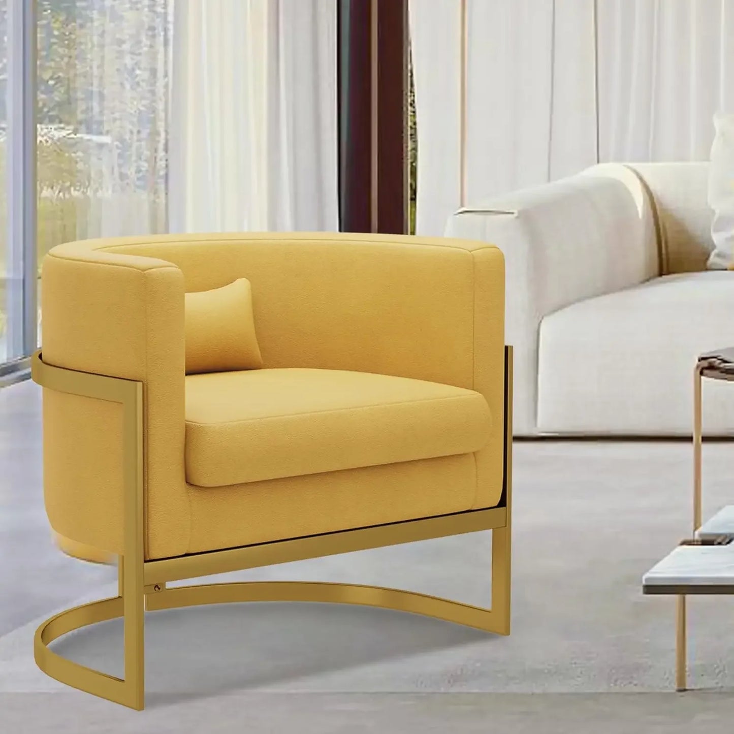 MICAH Brown Faux Leather Barrel Accent Chair – Modern Upholstered Armchair - 31" W