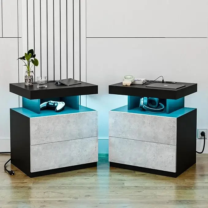 KENDALL Modern Bedside Table with Wireless Charging & USB Ports
