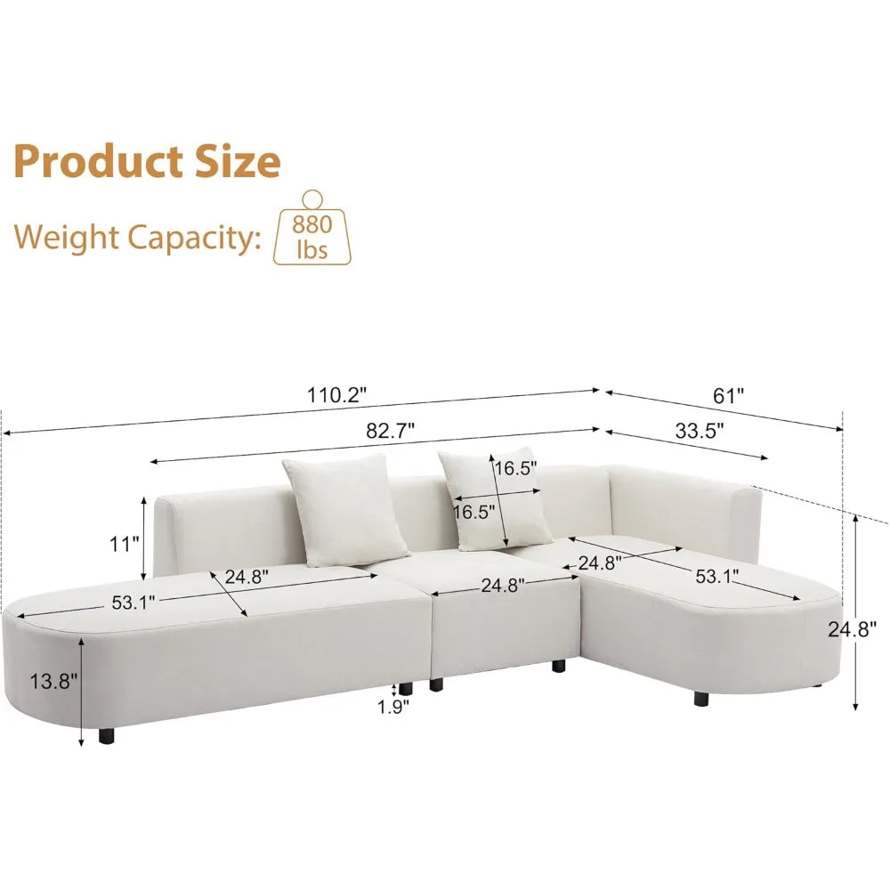TANNER Moduluxe Minimalist Upholstered L-Shaped Sectional Sofa | 110.2″ W Modern Modular Couch – 4 Seater