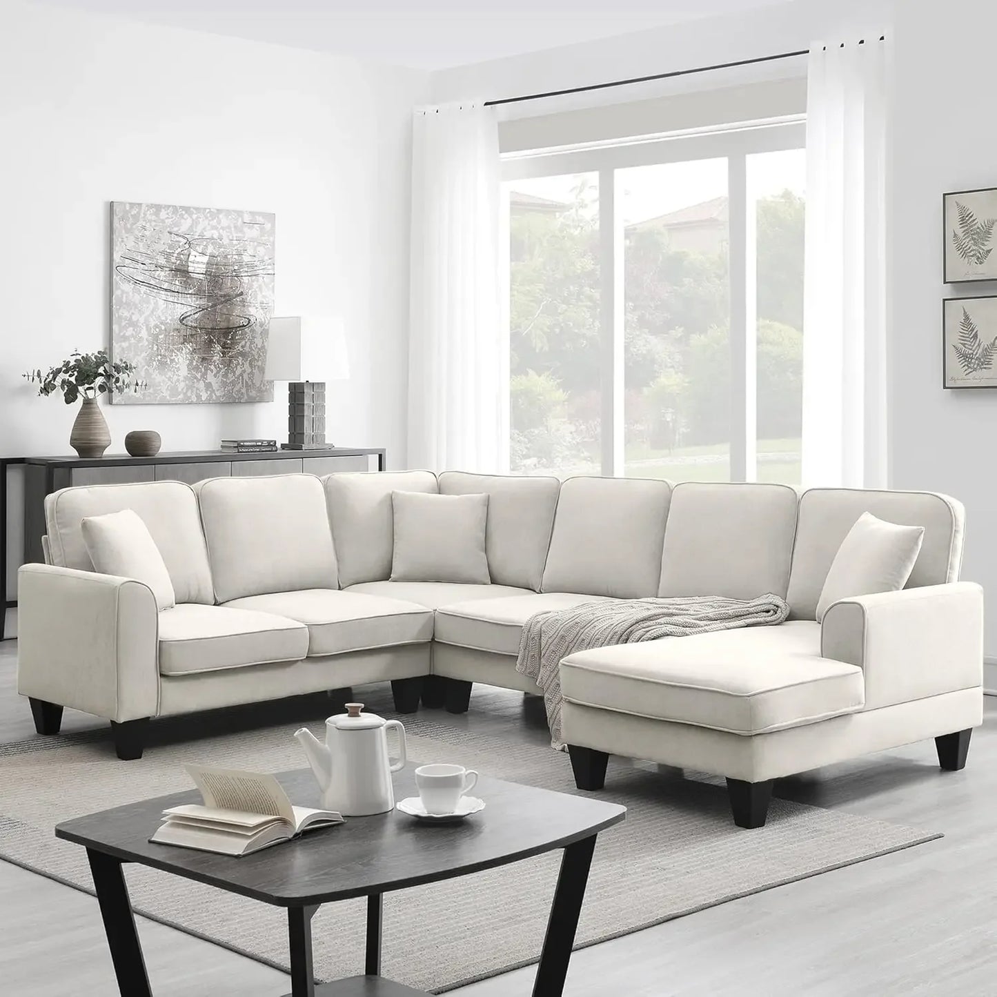 BAILEY Modern Minimalist U-Shaped Fabric Sectional Sofa – Living Room Couch, 112"W