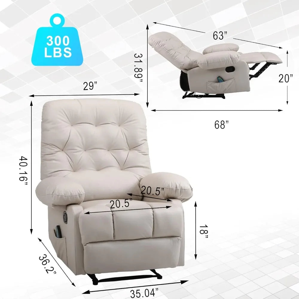 PENELOPE Manual Massage Recliner Chair with Heat, Tufted Fabric- 35.04" W